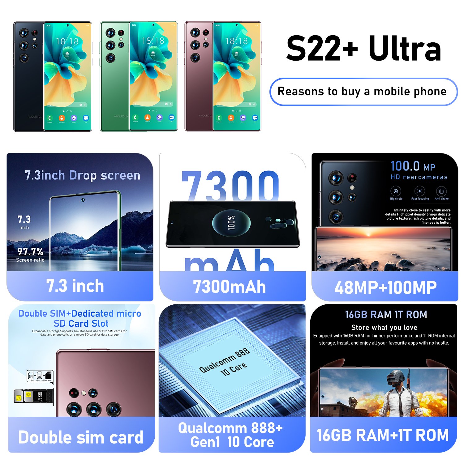 Phone Android Cellphones 10 Core Smartphone 72+108MP Smartphone Factory Price S22 Ultra 16G+512GB Smart Phone Smartphone 5g HD